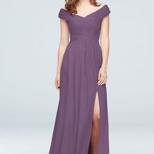 Crisscross Off-the-Shoulder Mesh Bridesmaid Dress